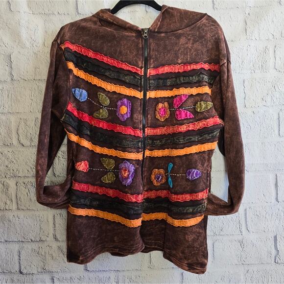 Western Style Brown Bohemian Floral Patchwork Hippie Jacket Extra Large - Picture 1 of 14
